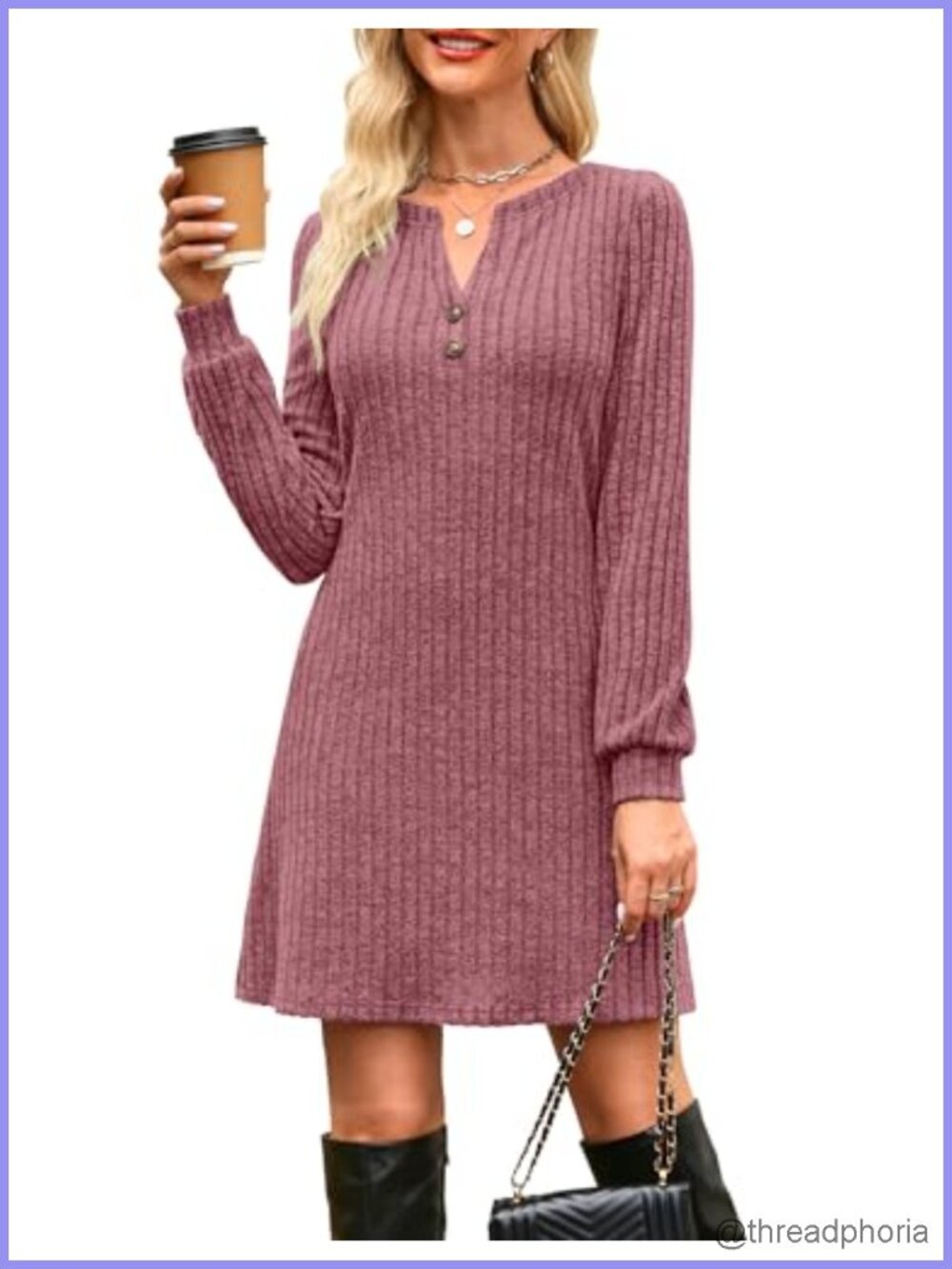 Women's Spring Fully Lined Pocketed Long Sleeve Mini Sweater Dress